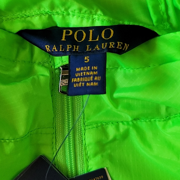 Ralph Lauren Windbraker Jacket Packable Water Resistent Sze 5 Green Neon Color - Picture 7 of 17